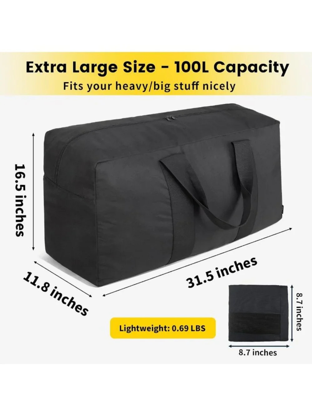 Extra Large 100L Duffle Bag for Travel & Camping - Foldable, Tear-Resistant